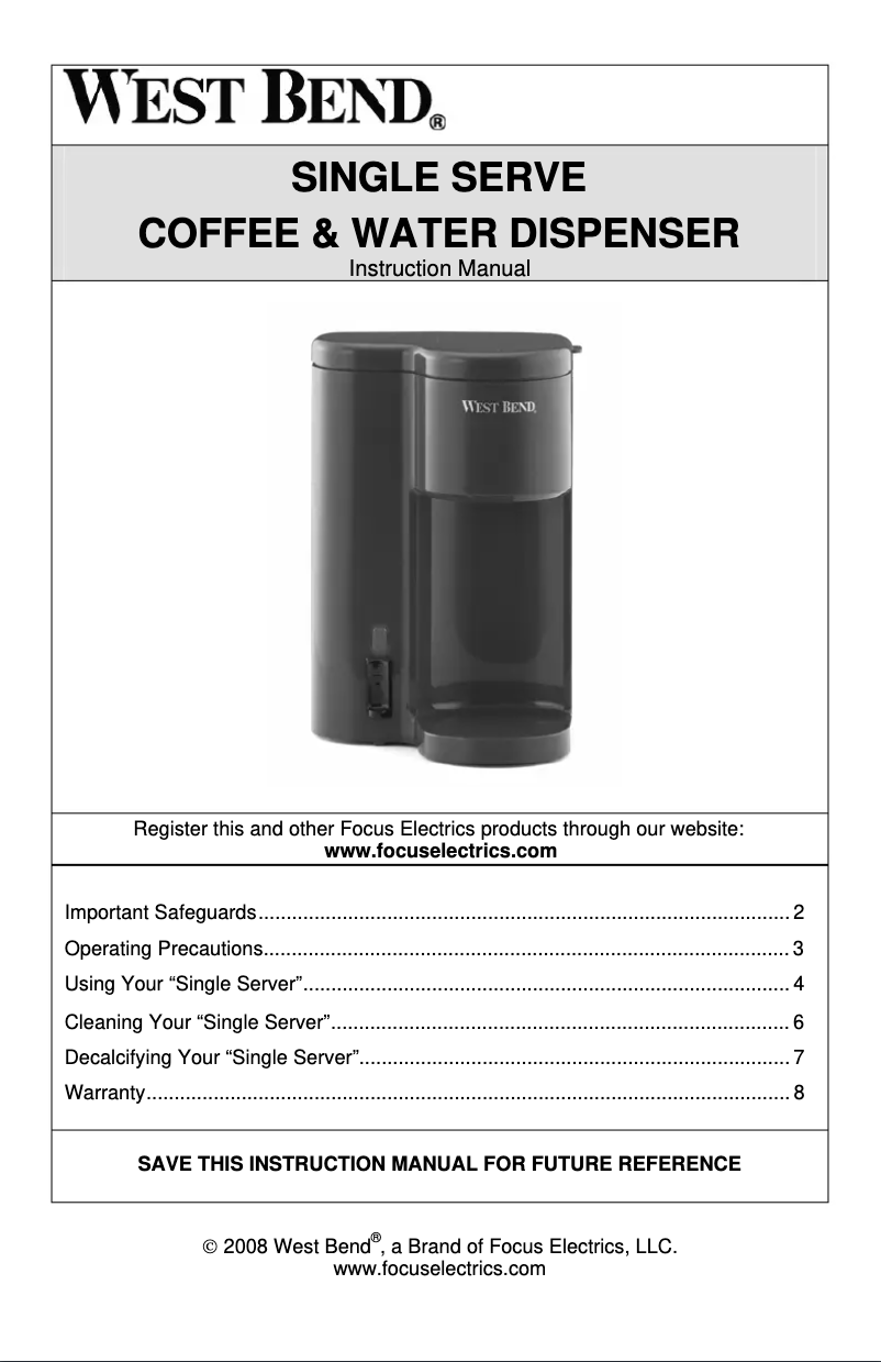 Page 1 de la notice Manuel utilisateur WestBend 56202