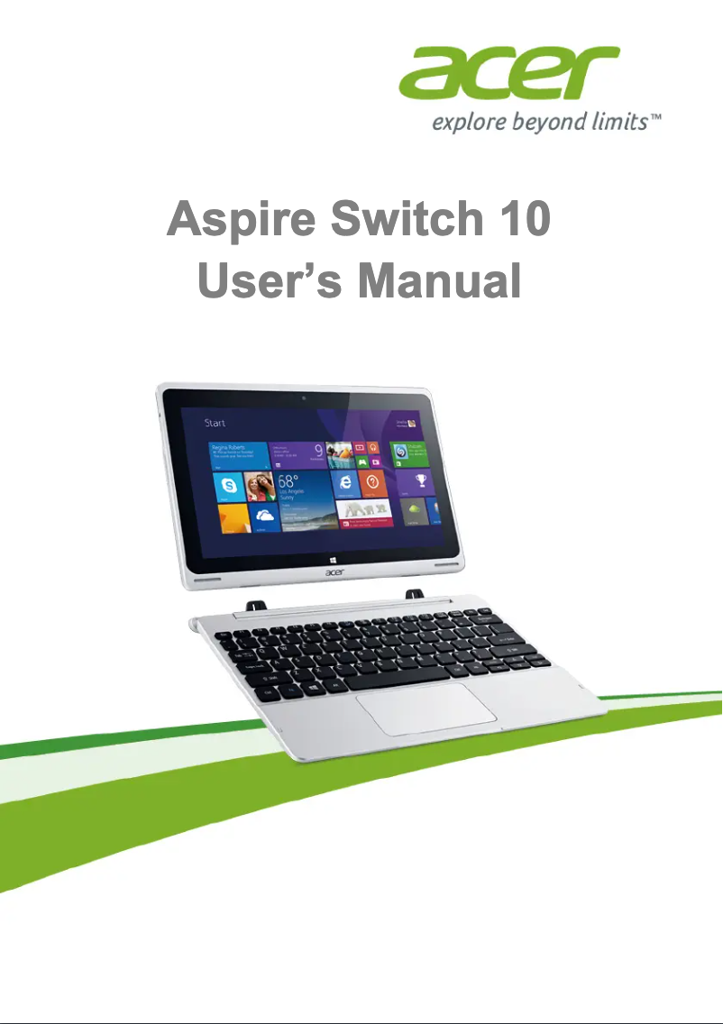 Página 1 del manual Manual de usuario Acer Aspire Switch 10 SW5-011-13GQ