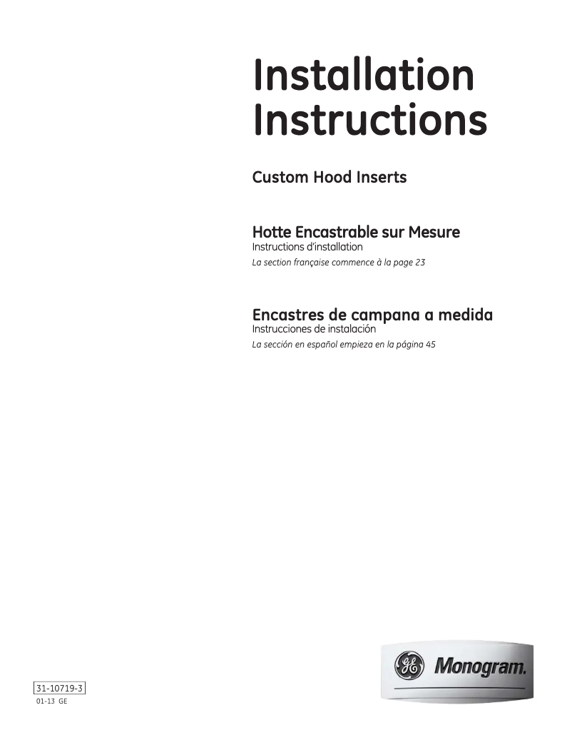 Page n°1 - Guide d'installation Monogram ZVC48LSS