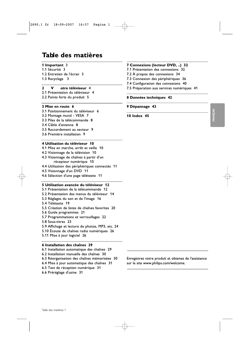 Page 1 de la notice Manuel utilisateur Philips Cineos 32PFL7862D