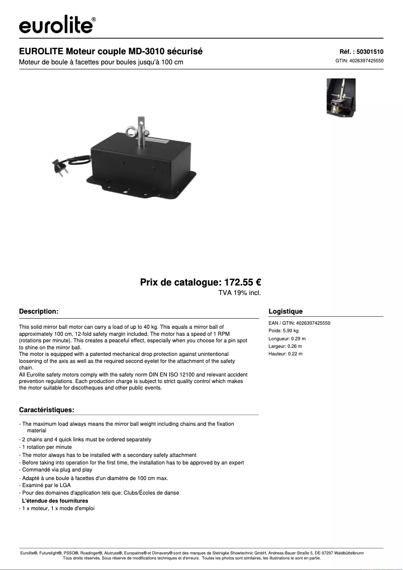 Page n°1 - Fiche technique Eurolite MD-3010