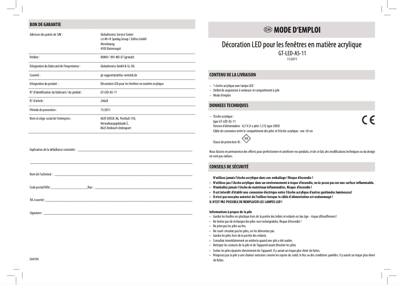 Image de la première page du manuel de l'appareil GT-LED-AS-11