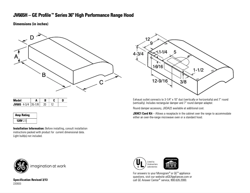 Imagen de la primera página del manual del dispositivo Profile JV665HCC