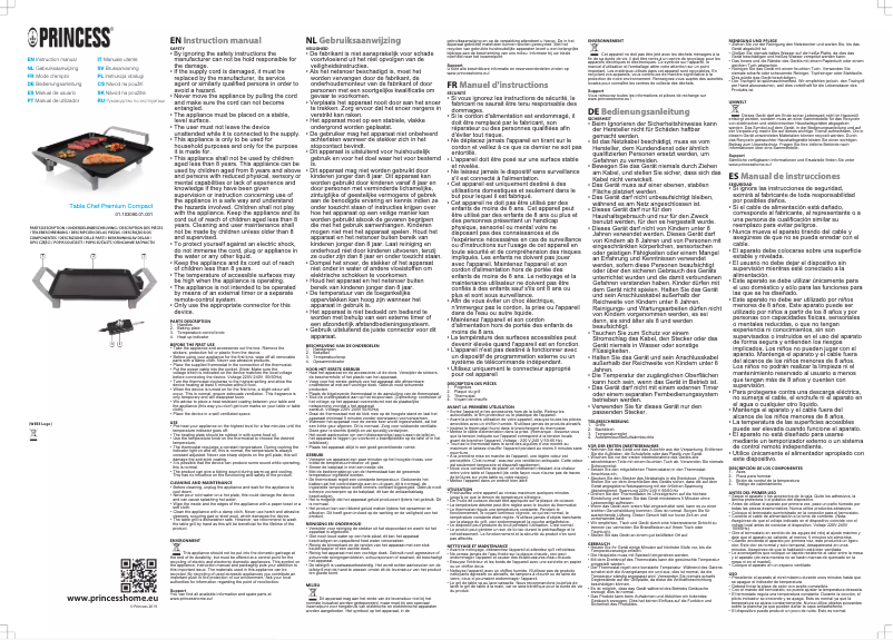 Page n°1 - Manuel utilisateur Princess Table Chef Premium Compact 103090