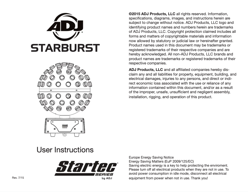 Page n°1 - Manuel utilisateur American DJ Starburst