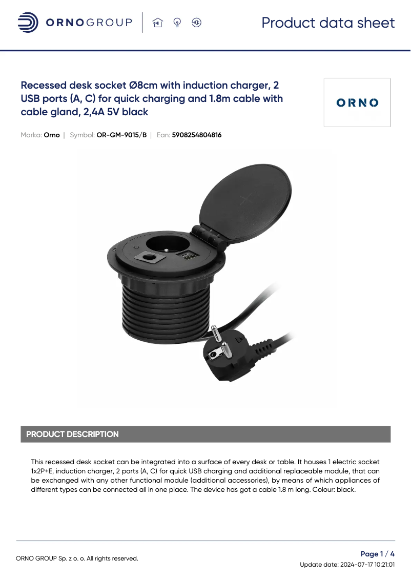 Page 1 de la notice Fiche technique ORNO OR-GM-9015
