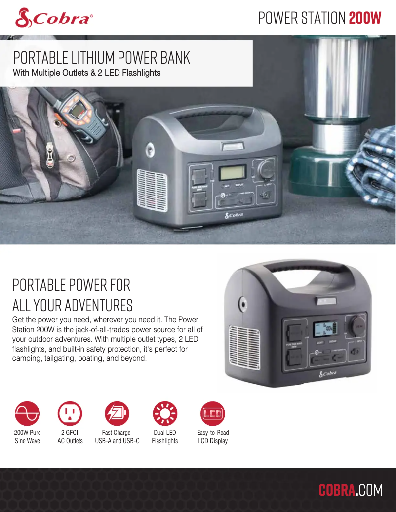 Page 1 de la notice Fiche technique Cobra Power Station 200W