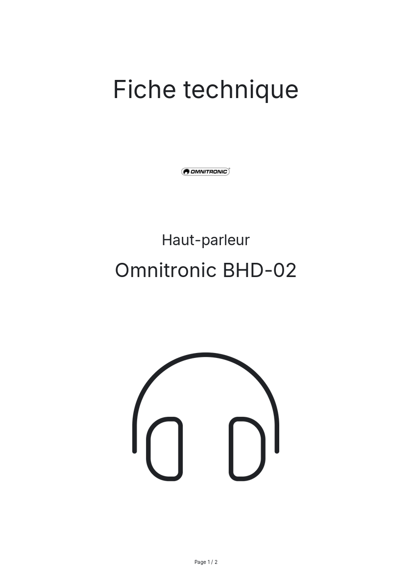 Page n°1 - Fiche technique Omnitronic BHD-02