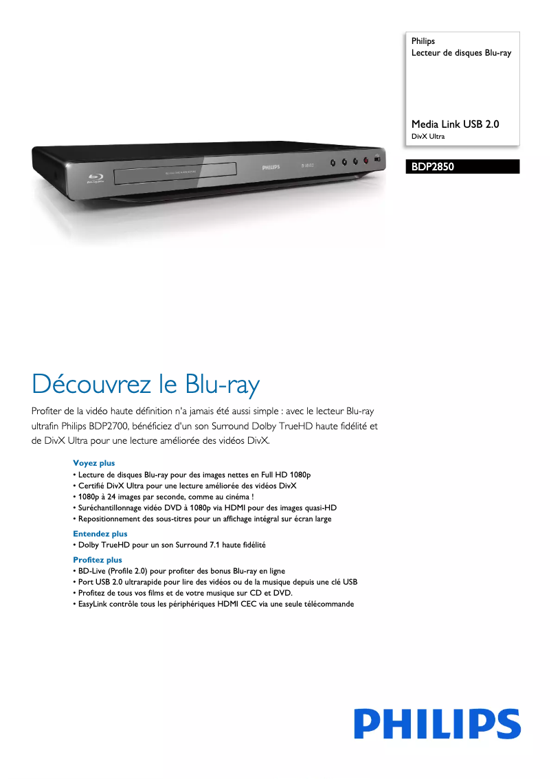 Image de la première page du manuel de l'appareil BDP2850