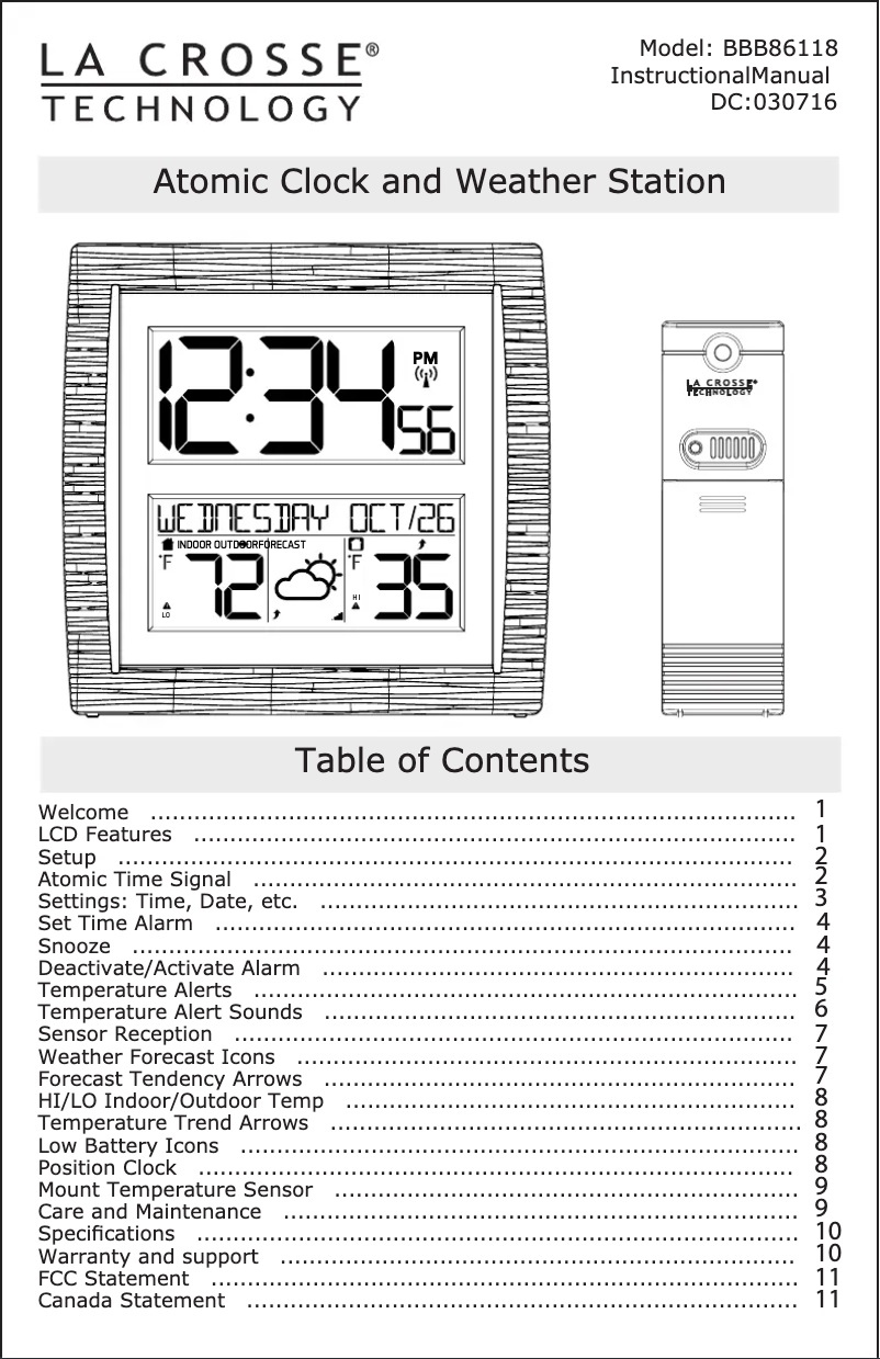 Page n°1 - Manuel utilisateur La Crosse Technology BBB86118V2