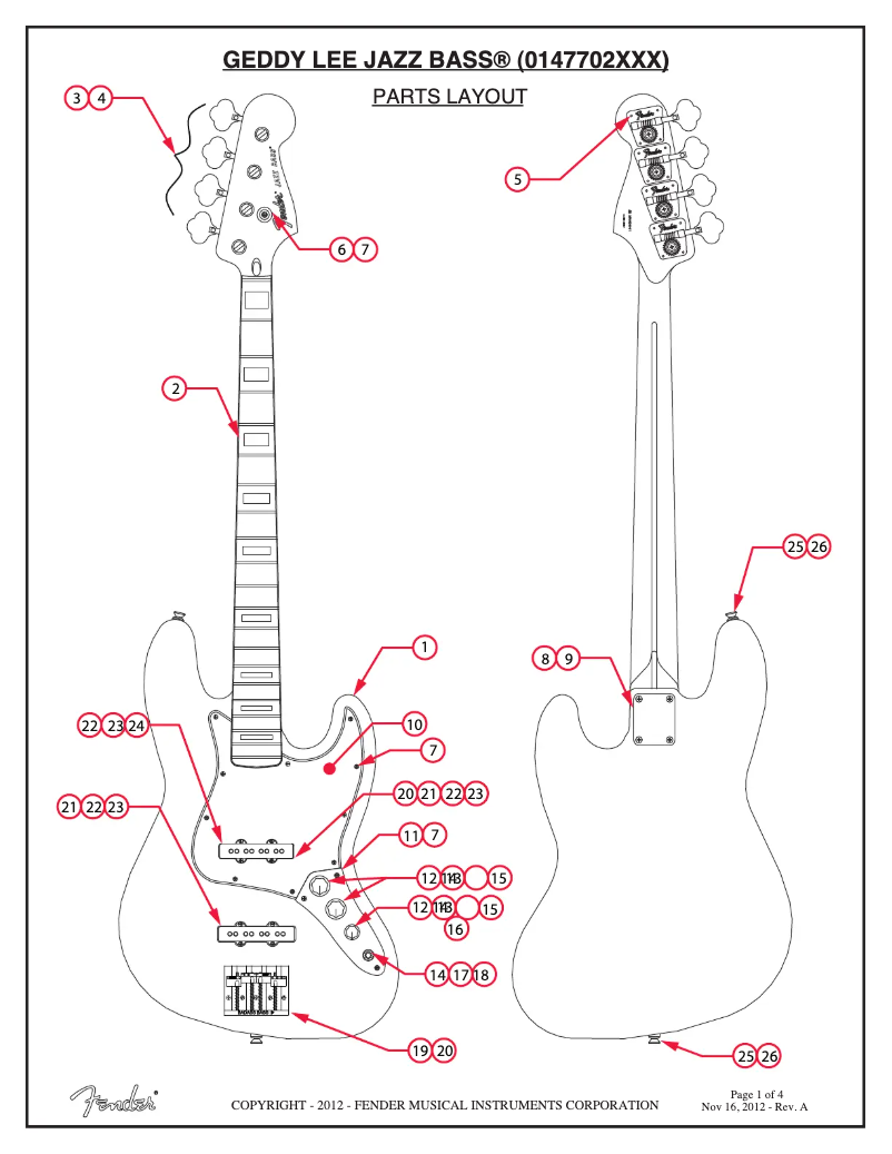 Image de la première page du manuel de l'appareil Geddy Lee Jazz Bass