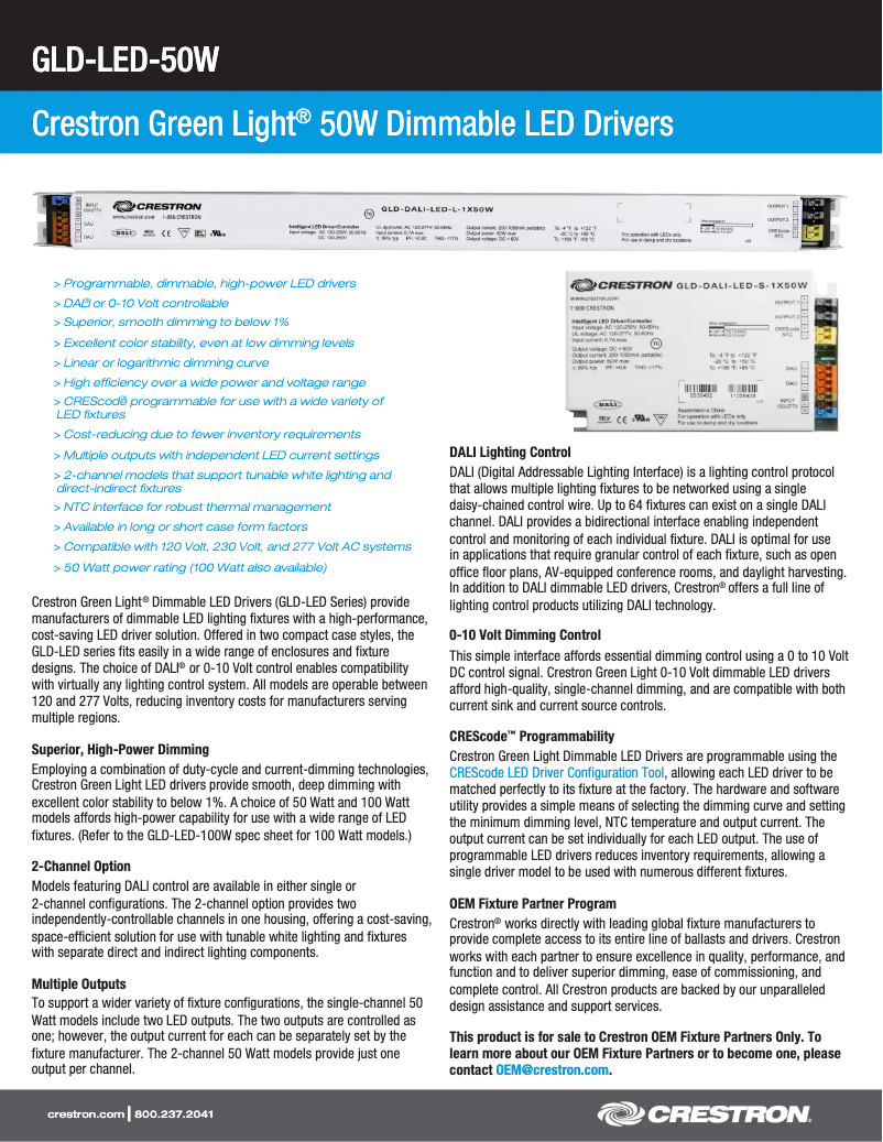 Page 1 de la notice Manuel utilisateur Crestron GLD-LED-50W