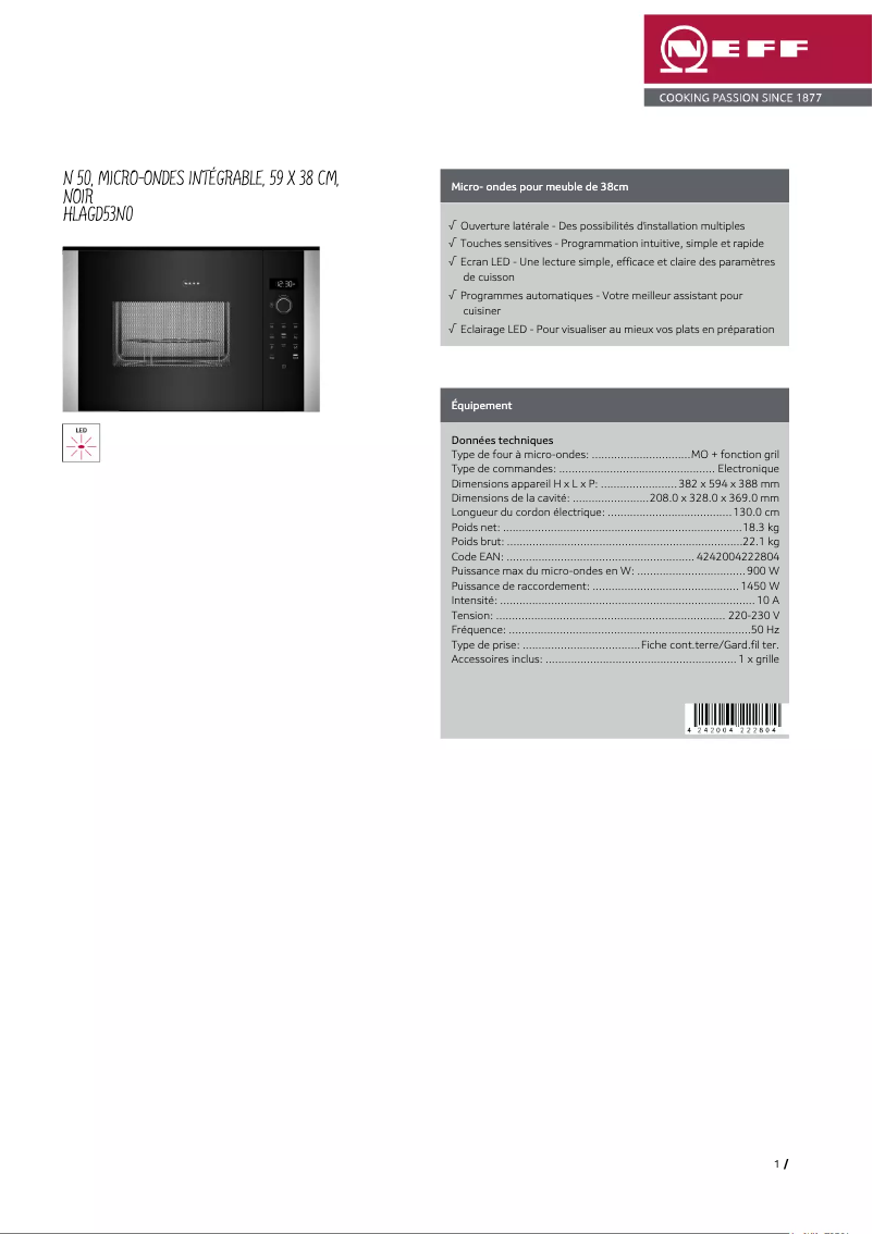 Page n°1 - Fiche technique Neff HLAGD53N0