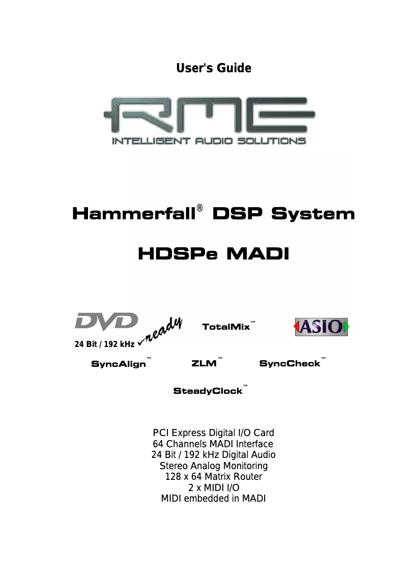 Page n°1 - Manuel utilisateur RME HDSPe MADI