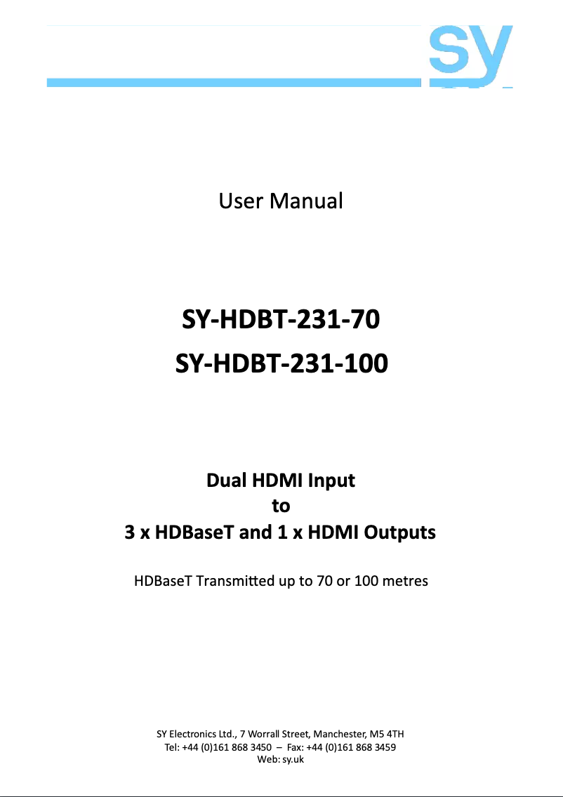 Page n°1 - Manuel utilisateur SY Electronics HDBT-231-100