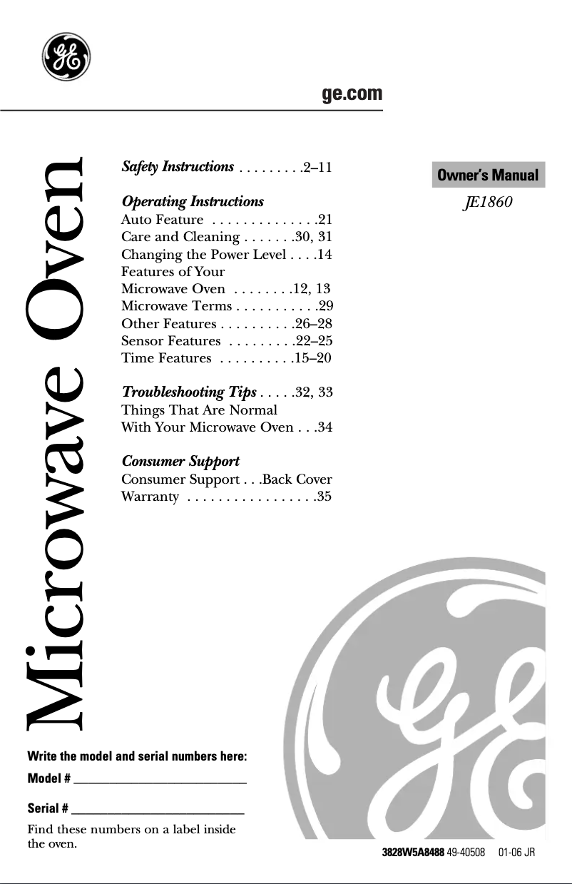 Image de la première page du manuel de l'appareil JE1860CH