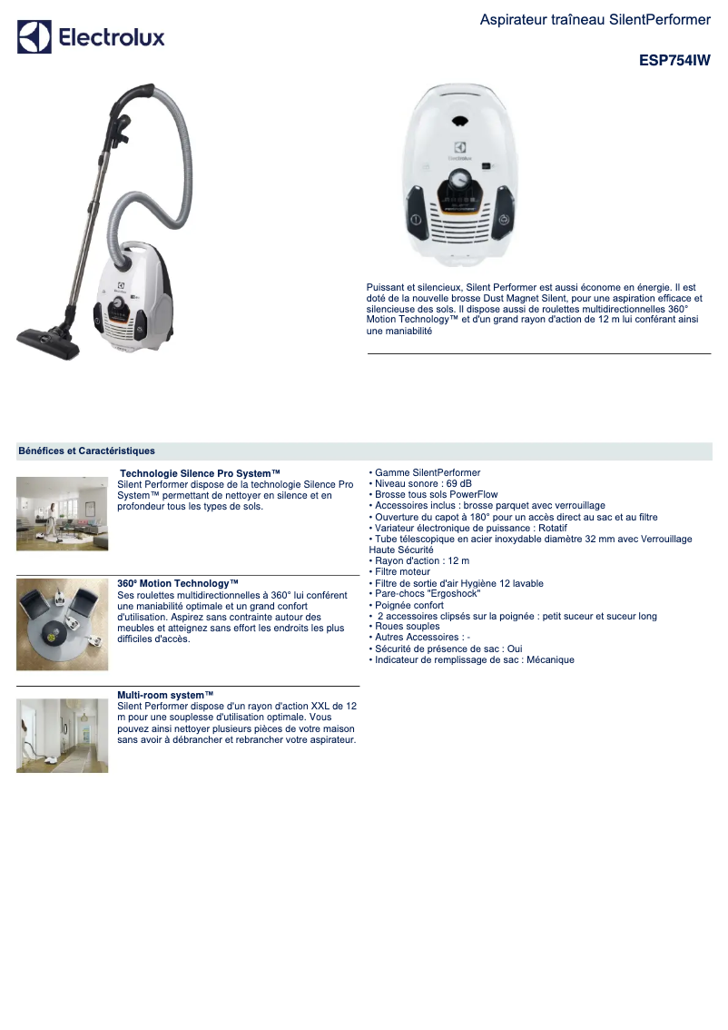 Page n°1 - Manuel utilisateur Electrolux SilentPerformer ESP754IW