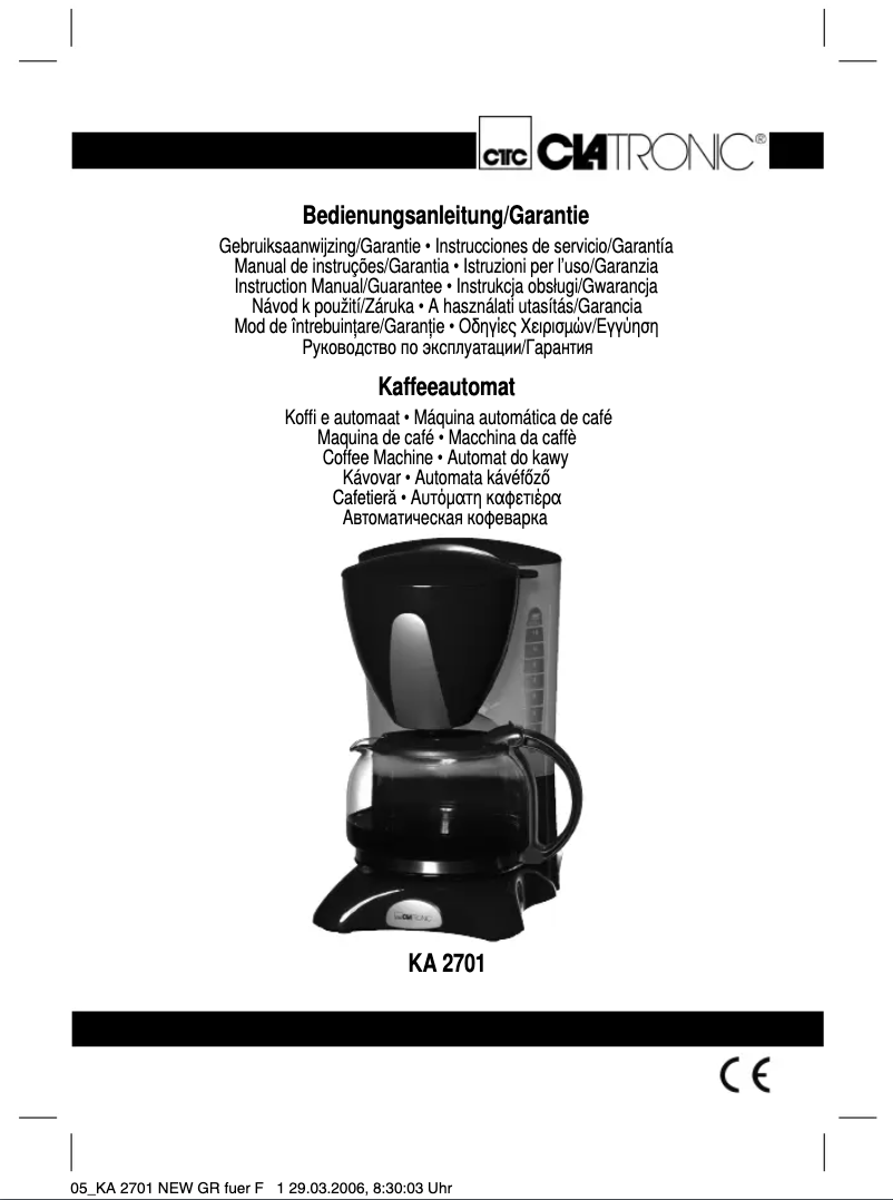 Page 1 de la notice Manuel utilisateur Clatronic KA 2701