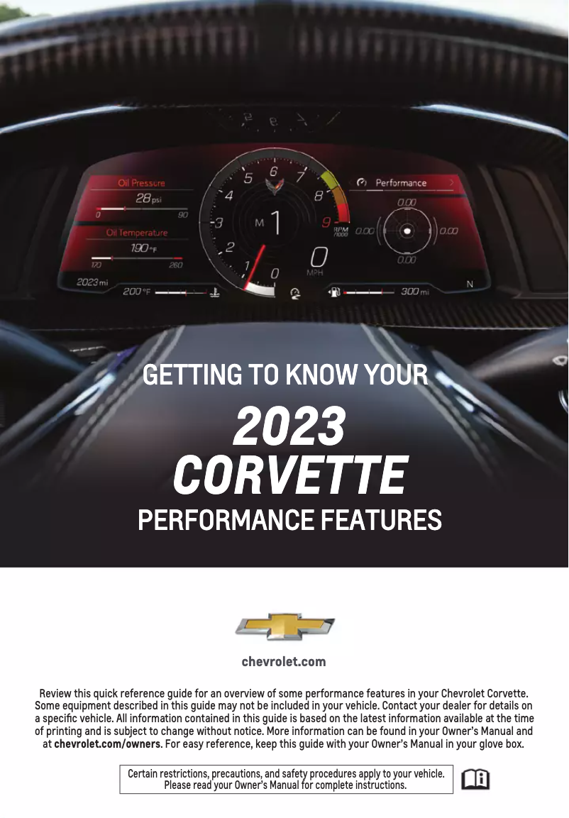 Page 1 de la notice Guide de démarrage rapide Chevrolet Corvette (2023)