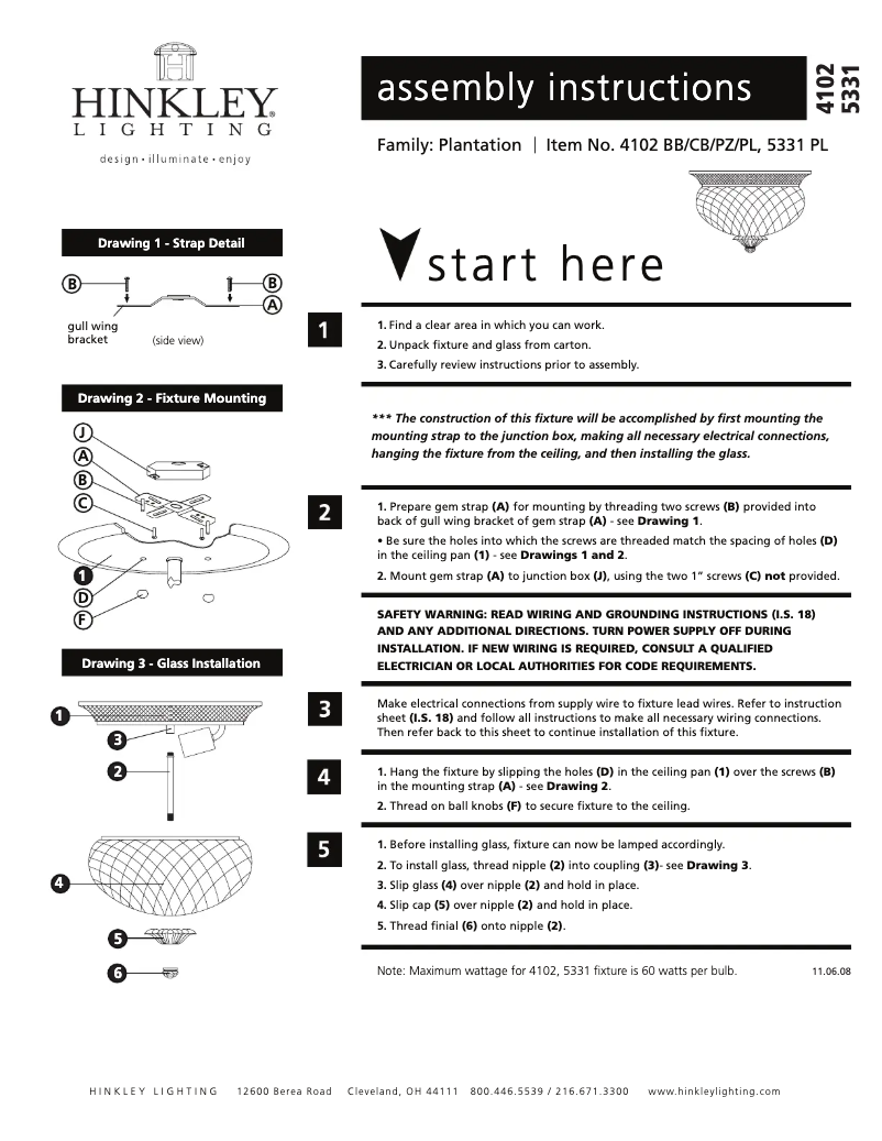 Page n°1 - Manuel utilisateur Hinkley Lighting Plantation 4102BB