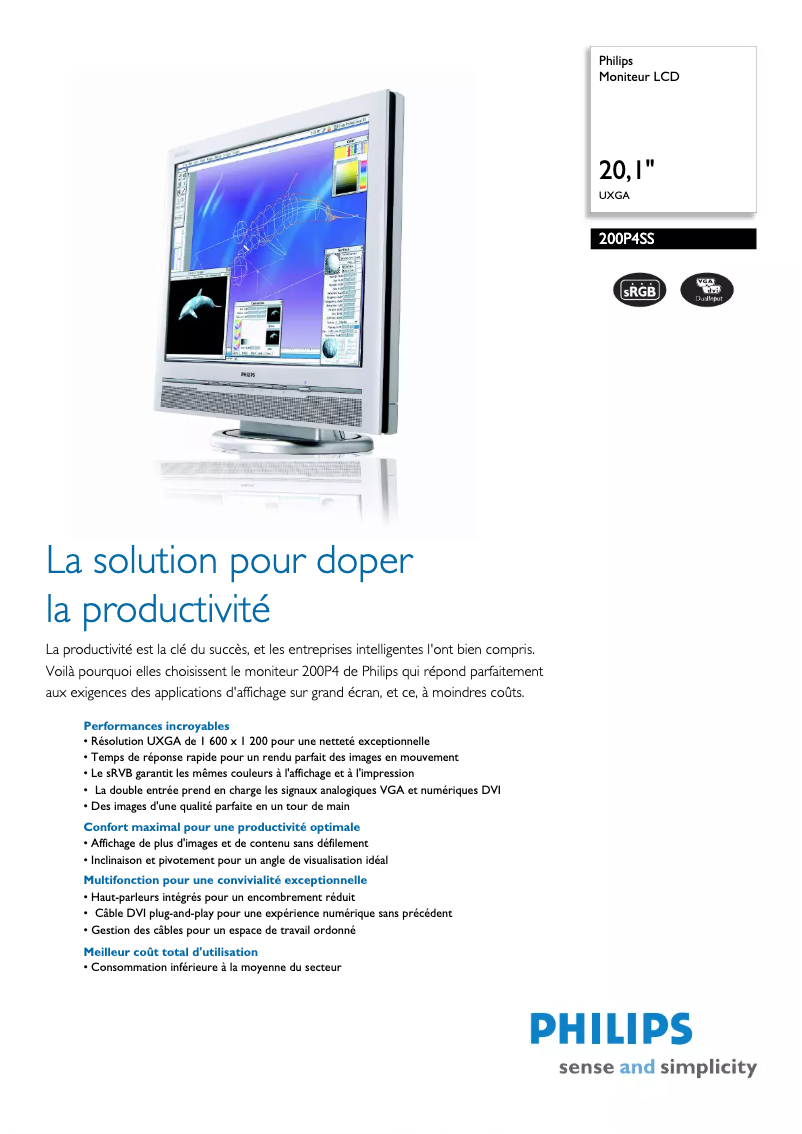 Page 1 de la notice Fiche technique Philips Brilliance 200P4SS