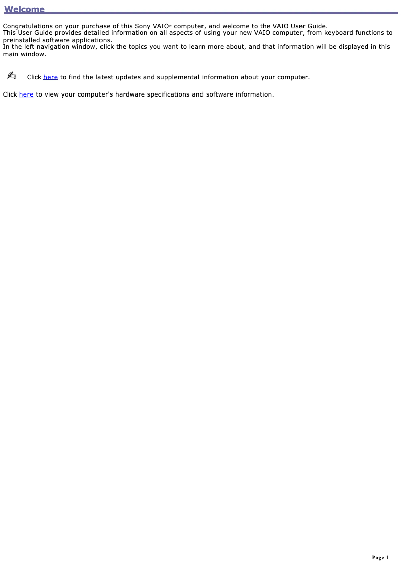 Page 1 de la notice Manuel utilisateur Sony Vaio PCG-SRX87