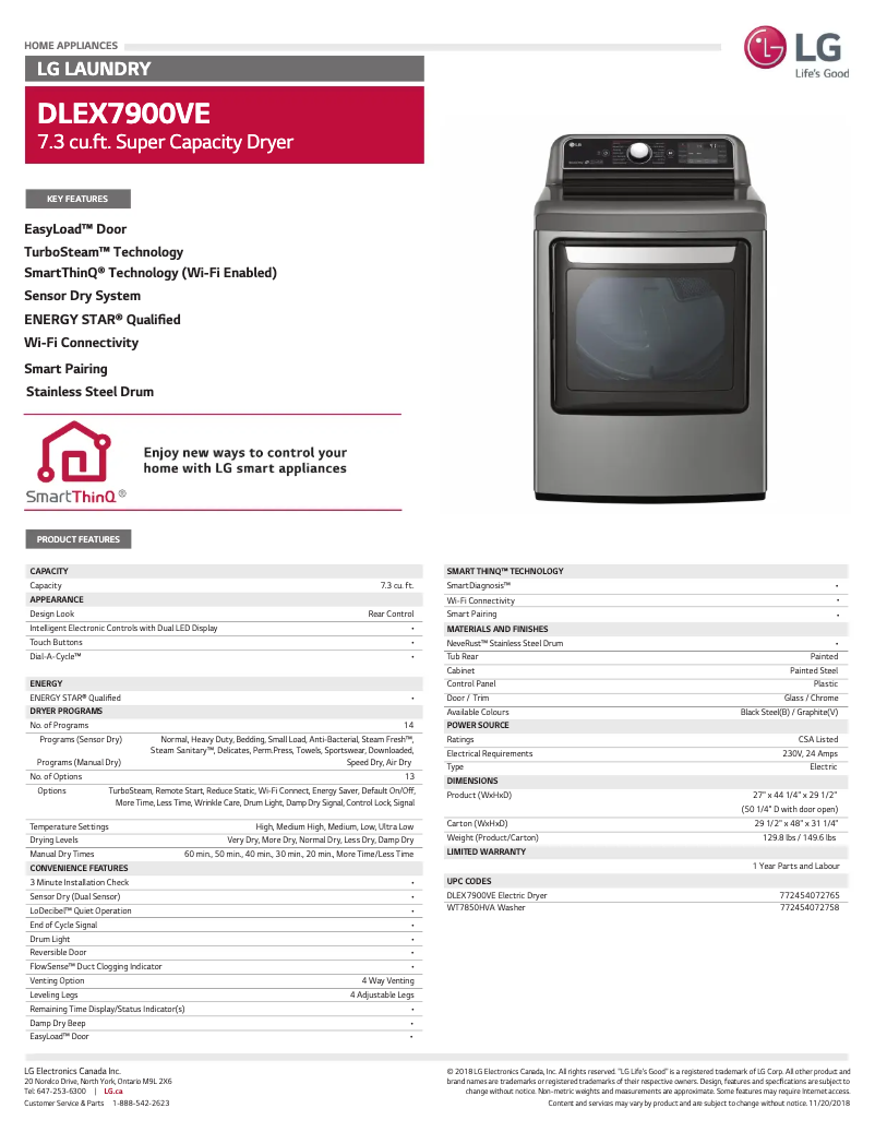 Page n°1 - Fiche technique LG DLEX7900VE