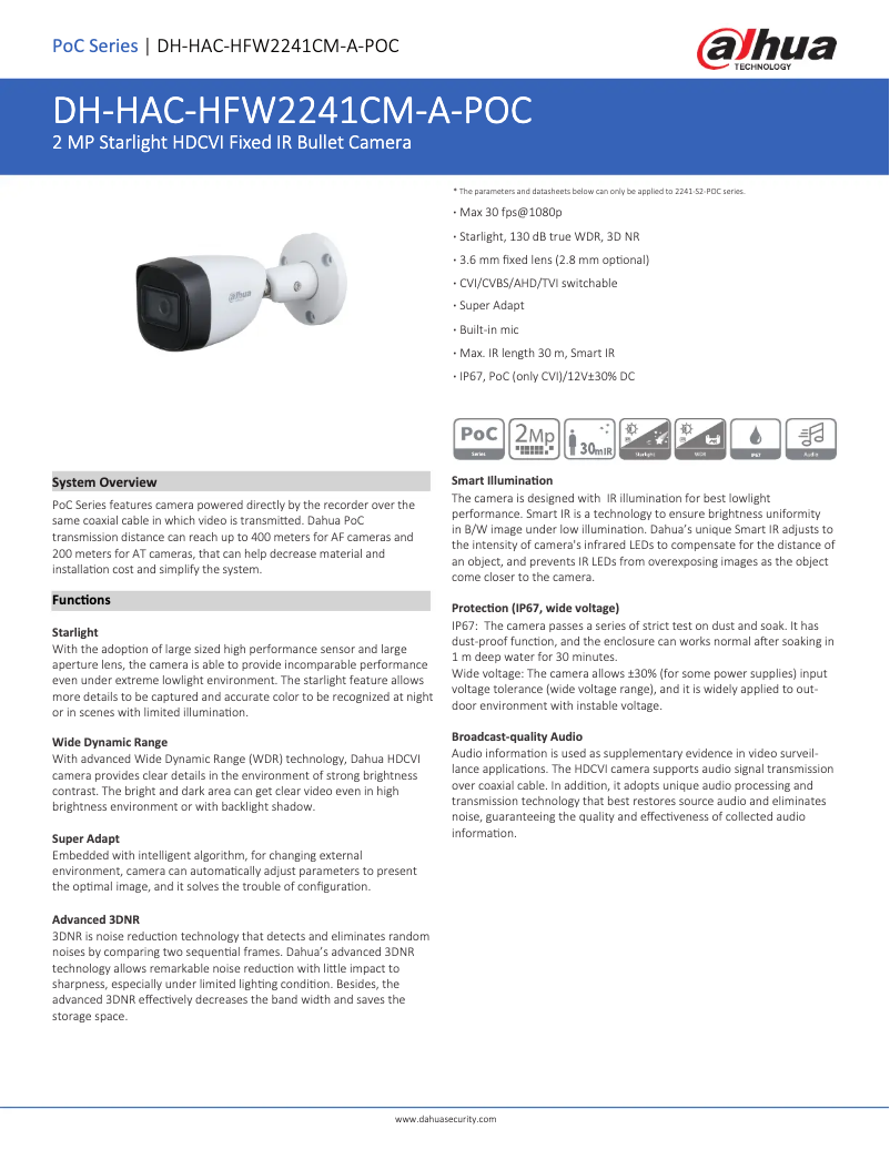 Page n°1 - Fiche technique Dahua Technology HAC-HFW2241CM-A-POC