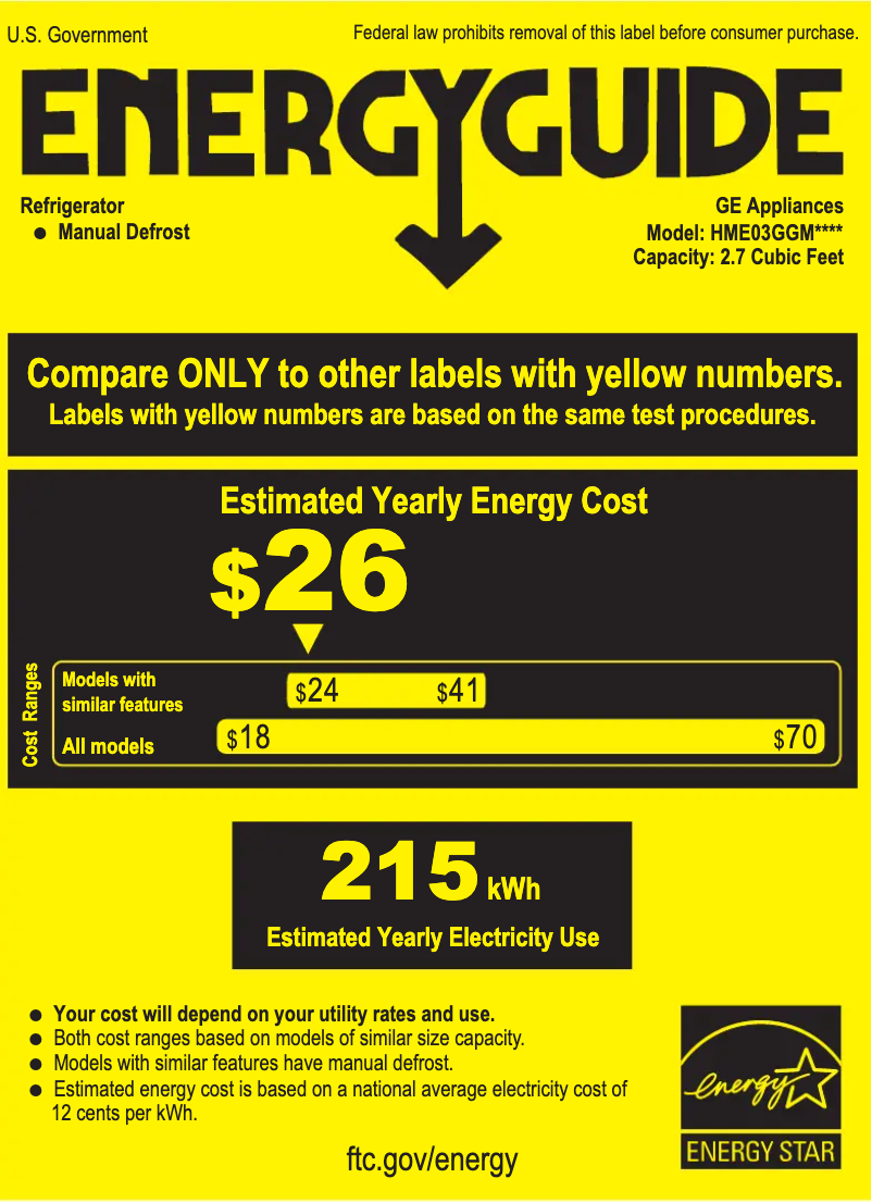 Page 1 de la notice Label énergétique Hotpoint HME03GGMWW