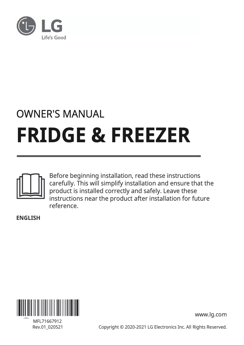 Page 1 de la notice Manuel utilisateur LG GRX-274DPBC