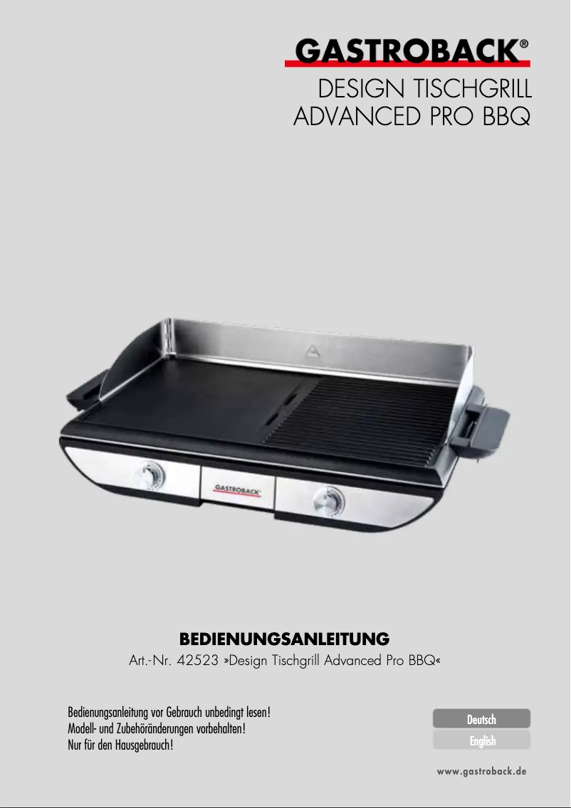 Image de la première page du manuel de l'appareil Advanced Pro BBQ 42523