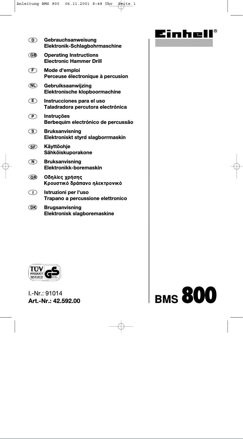 Page n°1 - Manuel utilisateur Einhell BMS 800