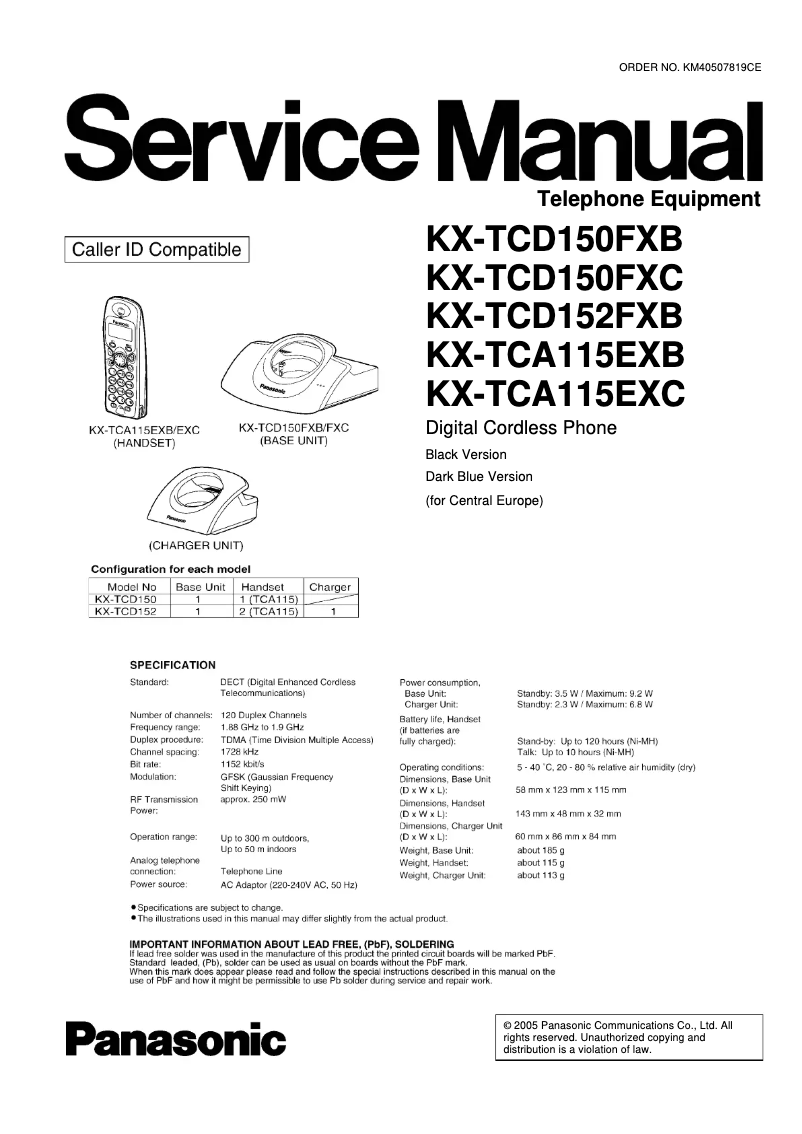 Imagen de la primera página del manual del dispositivo KX-TCA115EXC