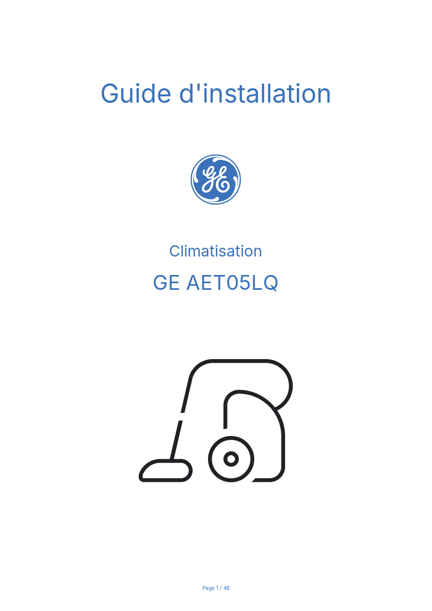Page n°1 - Guide d'installation GE AET05LQ