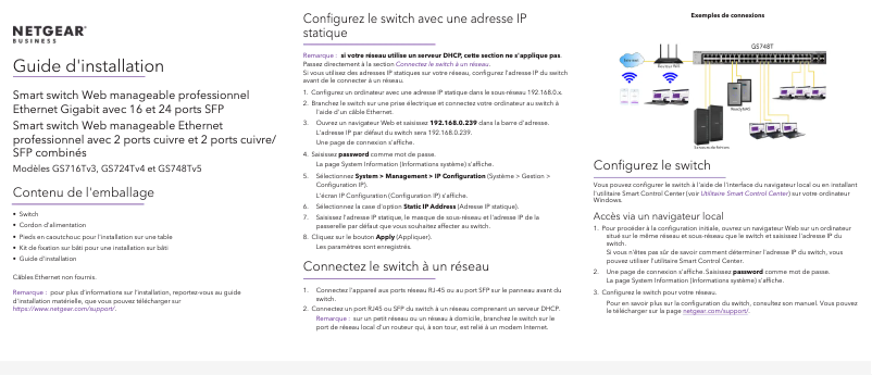 Page 1 de la notice Guide d'installation Netgear GS716Tv3