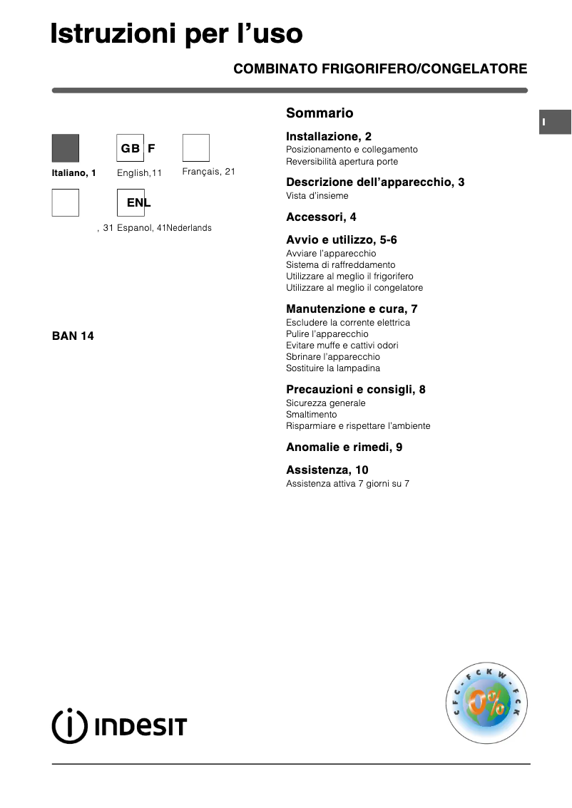 Page n°1 - Manuel utilisateur Indesit BAN14W