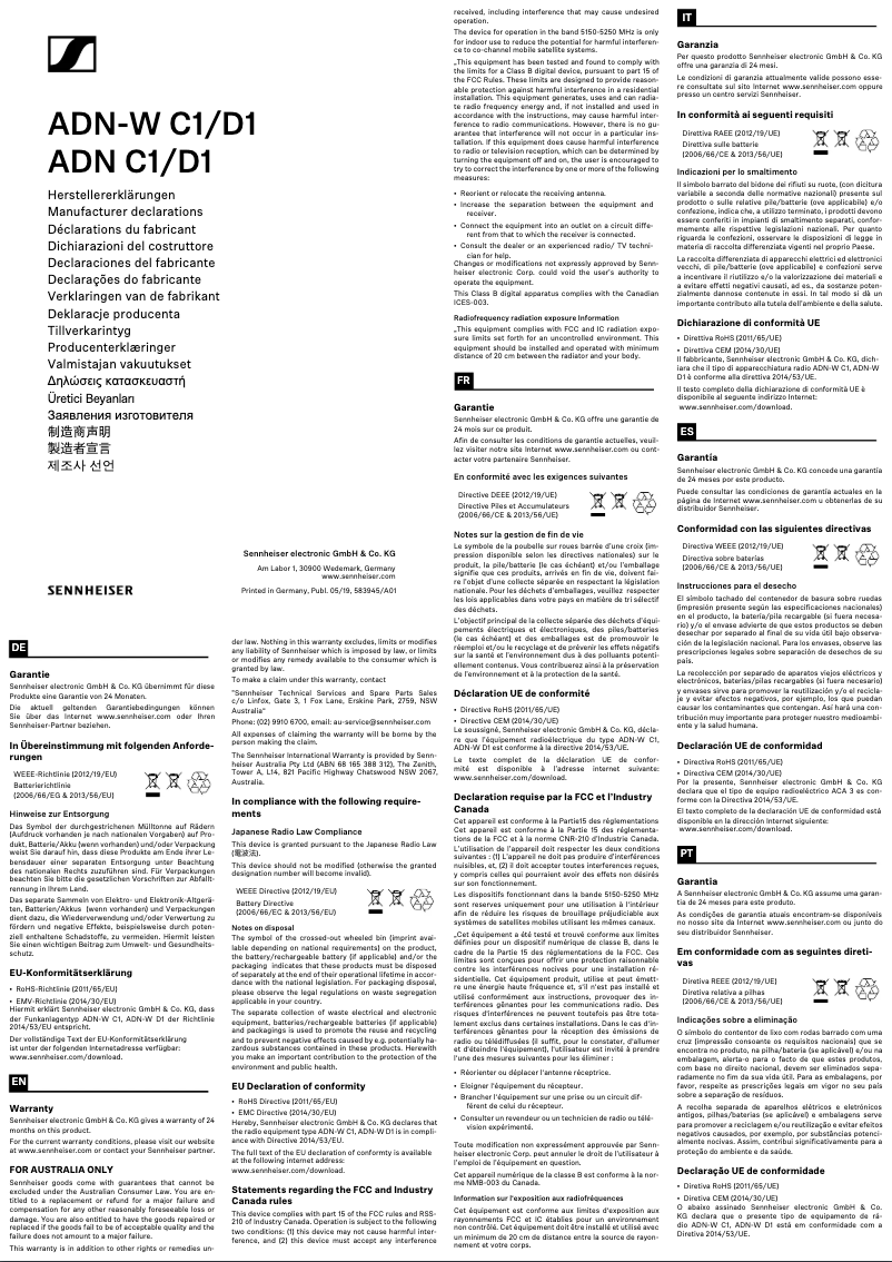 Page 1 de la notice Instructions de sécurité Sennheiser ADN D1