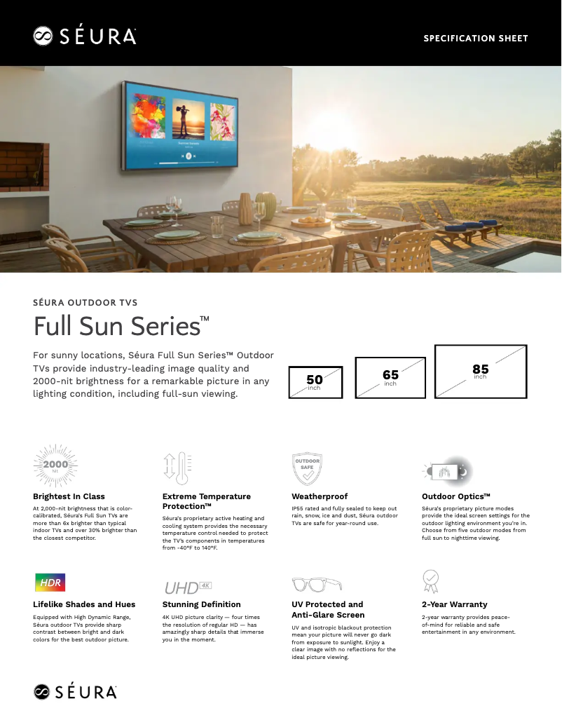 Page 1 de la notice Fiche technique Seura Full Sun UB4-50