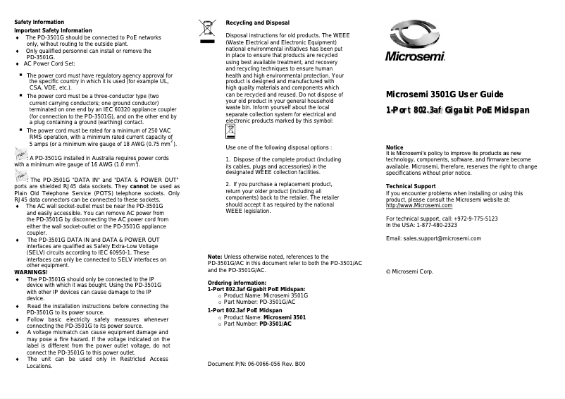 Página 1 del manual Manual de usuario Microsemi PD-3501G/AC