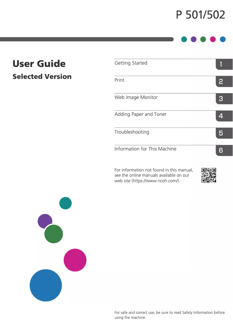Page 1 de la notice Manuel utilisateur Ricoh P 501