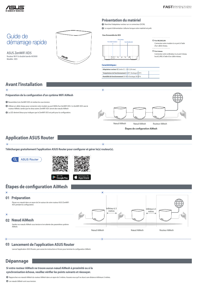 Page 1 de la notice Guide de démarrage rapide Asus ZenWiFi XD5