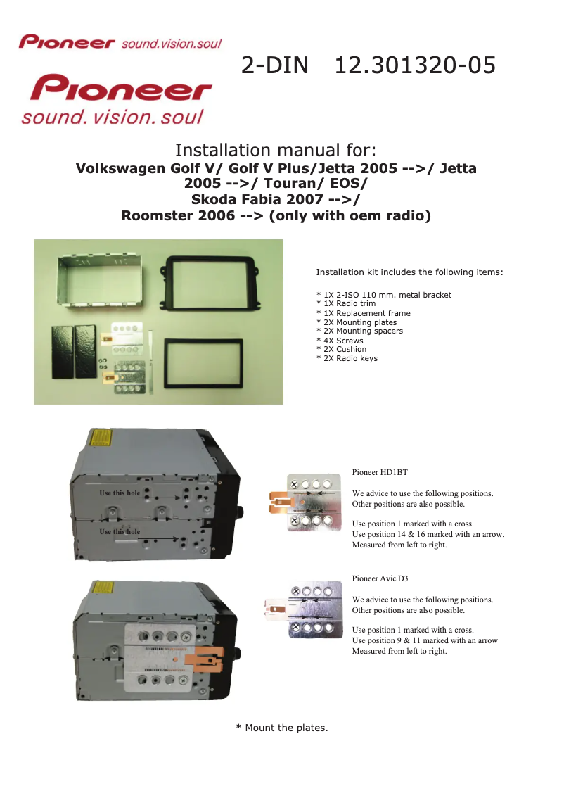 Page n°1 - Manuel utilisateur Pioneer 12.301320-05