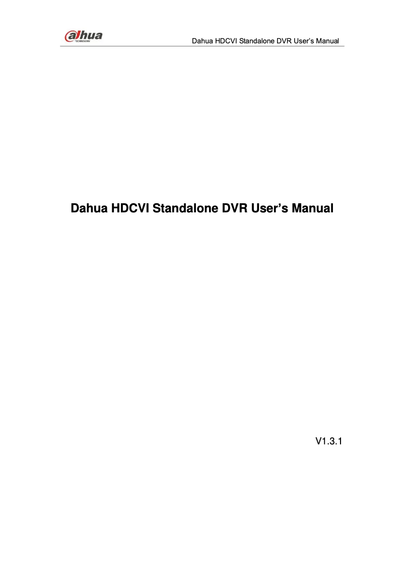 Page 1 de la notice Manuel utilisateur Dahua Technology XVR8808S