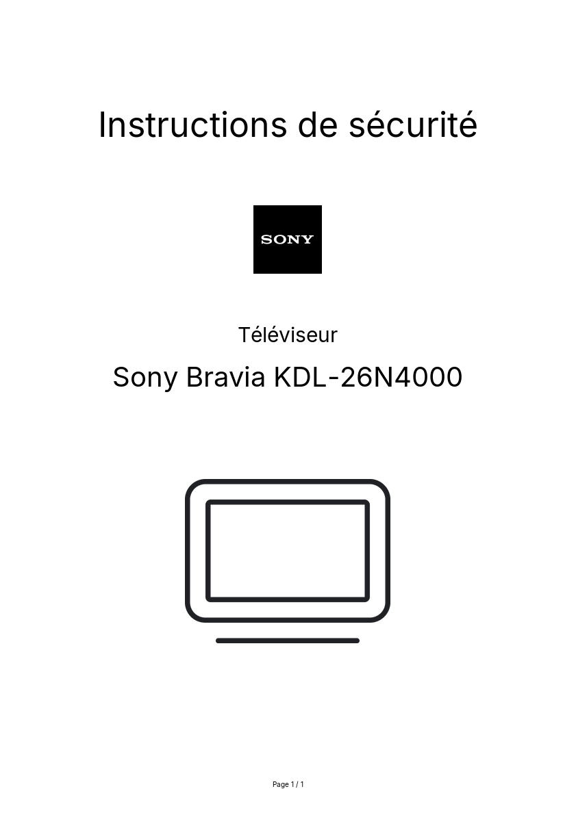 Page n°1 - Instructions de sécurité Sony Bravia KDL-26N4000