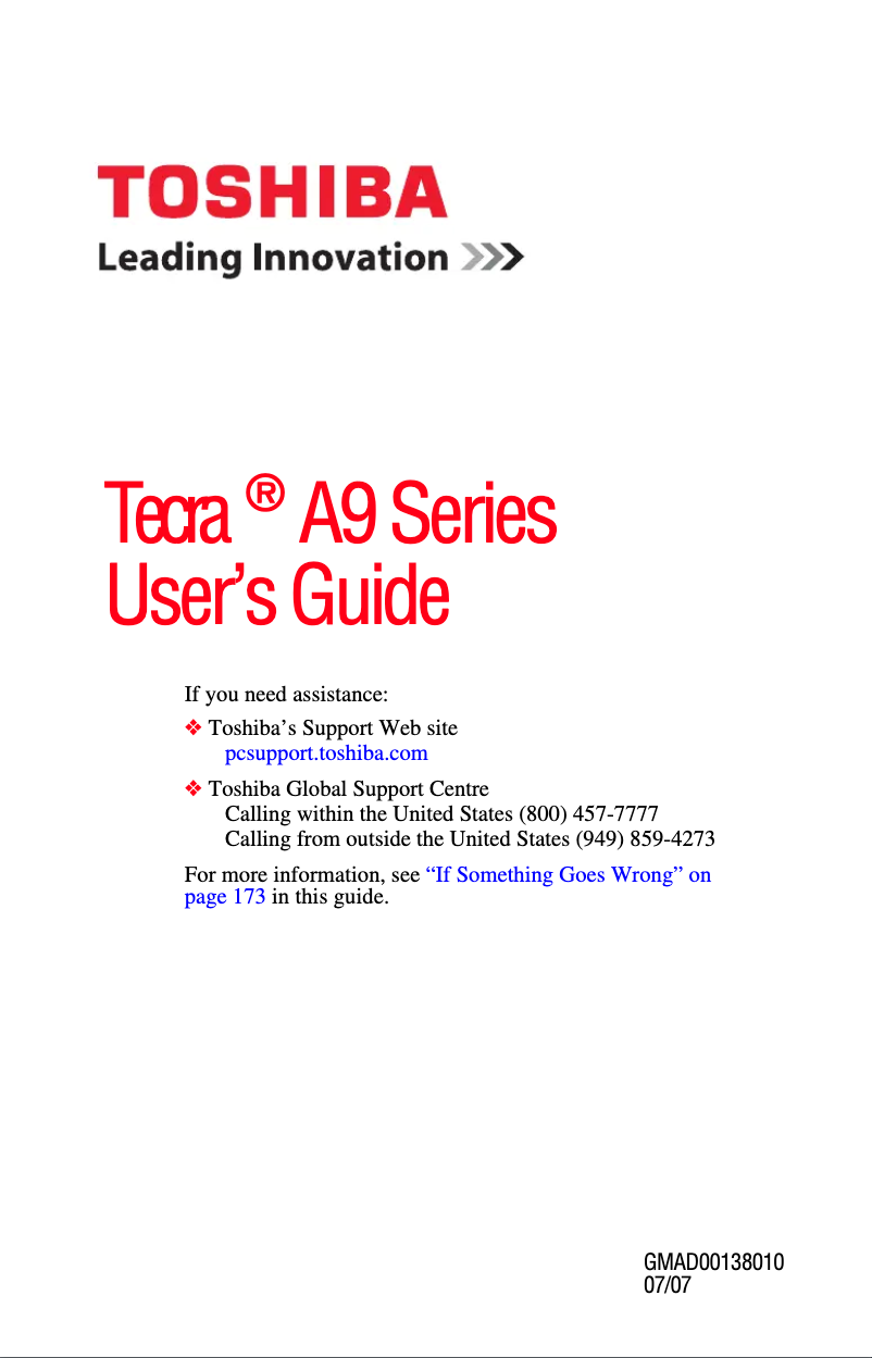 Page n°1 - Manuel utilisateur Toshiba Tecra A9