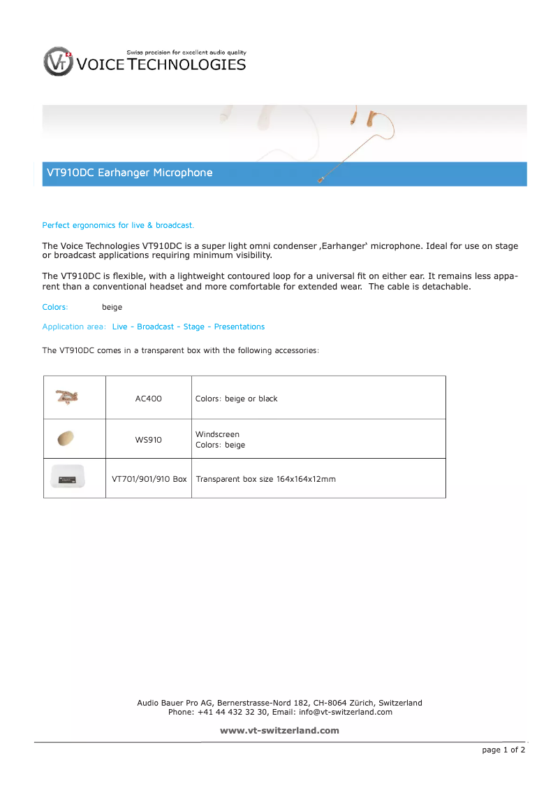 Page n°1 - Manuel utilisateur Voice Technologies VT910DC