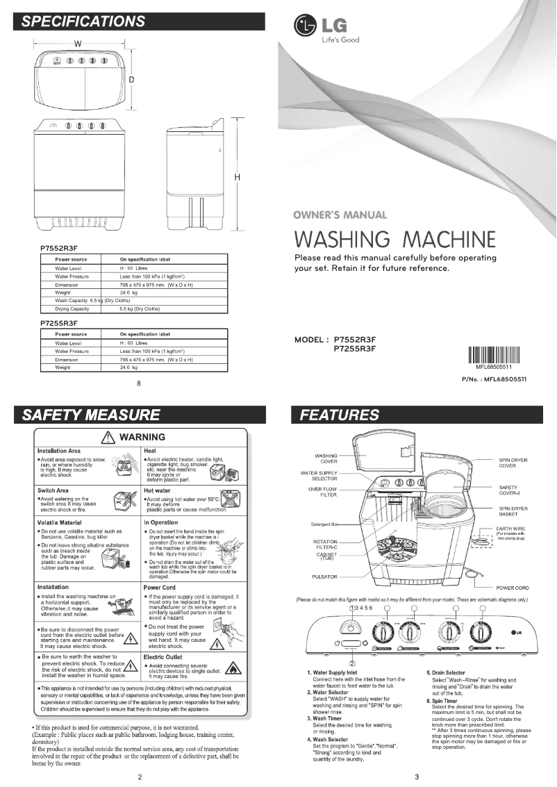 Page 1 de la notice Manuel utilisateur LG P7255R3F
