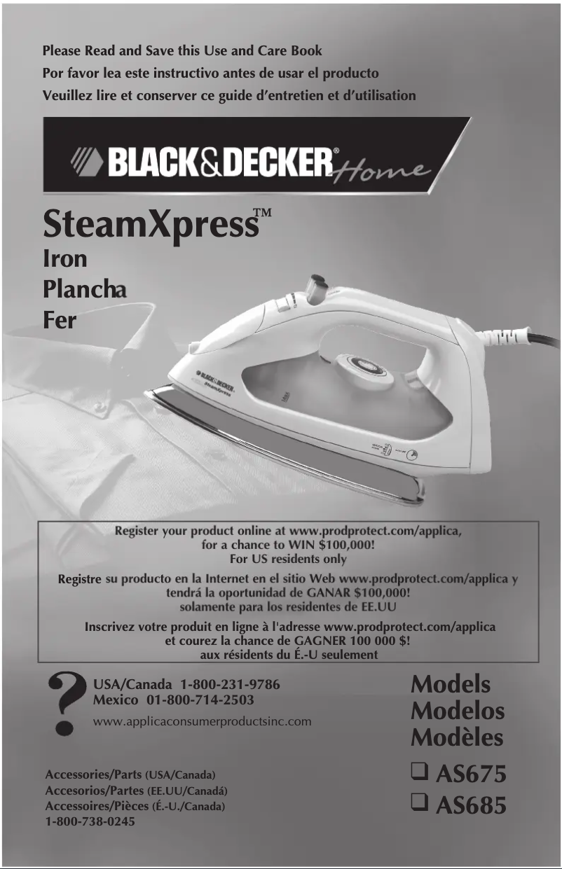 Page n°1 - Manuel utilisateur Black & Decker SteamXpress AS675