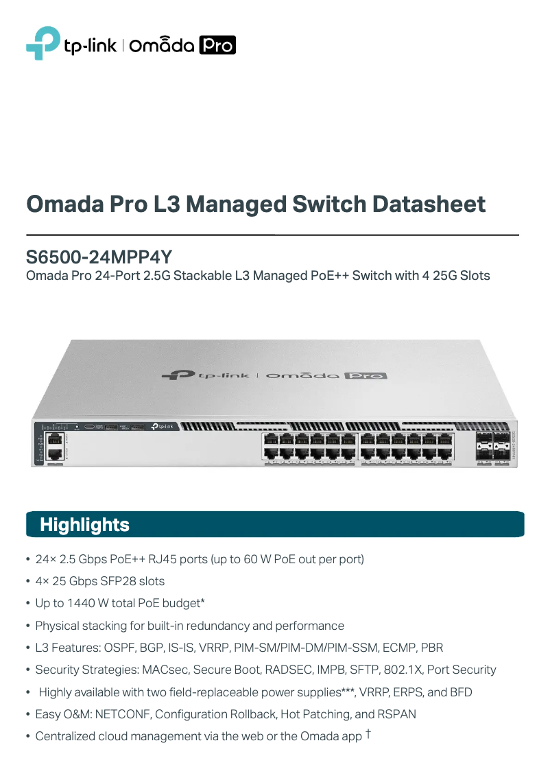 Página 1 del manual Manual de usuario TP-Link Omada Pro S6500-24MPP4Y