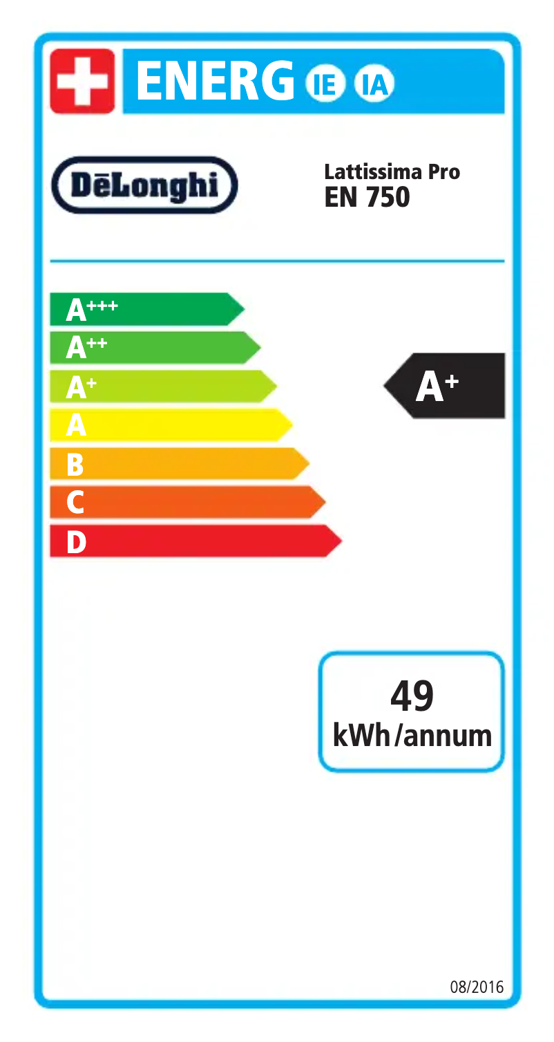 Page n°1 - Label énergétique DeLonghi Nespresso Lattissima Pro EN750